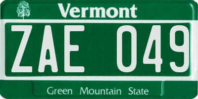 VT license plate ZAE049