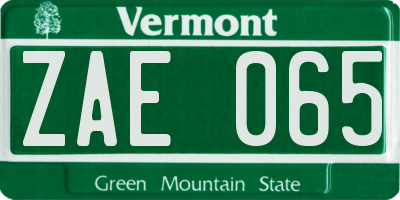 VT license plate ZAE065