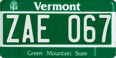 VT license plate ZAE067