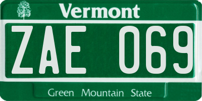 VT license plate ZAE069