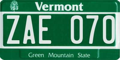 VT license plate ZAE070