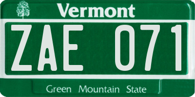 VT license plate ZAE071