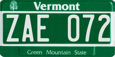 VT license plate ZAE072