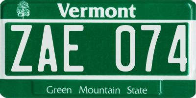 VT license plate ZAE074