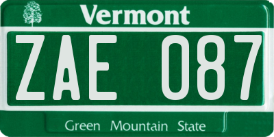 VT license plate ZAE087