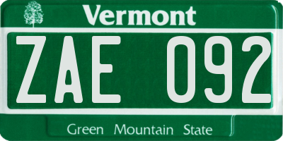 VT license plate ZAE092