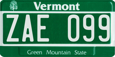 VT license plate ZAE099