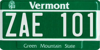 VT license plate ZAE101