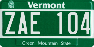 VT license plate ZAE104