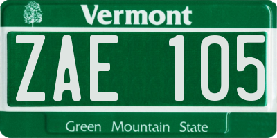 VT license plate ZAE105