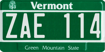 VT license plate ZAE114