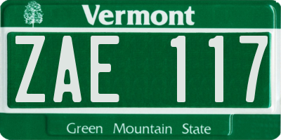 VT license plate ZAE117