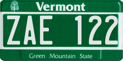 VT license plate ZAE122