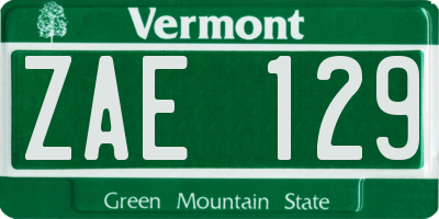 VT license plate ZAE129