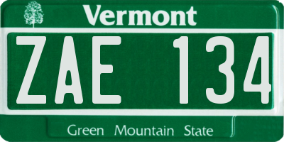 VT license plate ZAE134