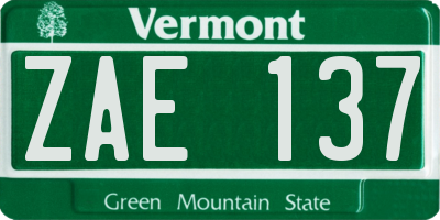 VT license plate ZAE137