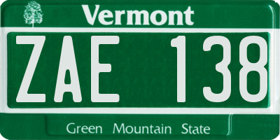 VT license plate ZAE138