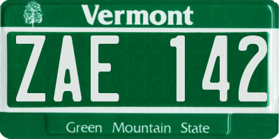 VT license plate ZAE142