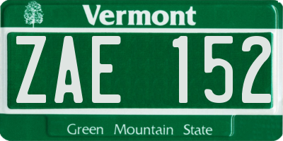 VT license plate ZAE152