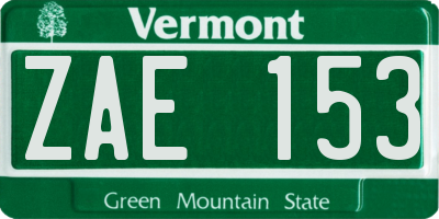VT license plate ZAE153