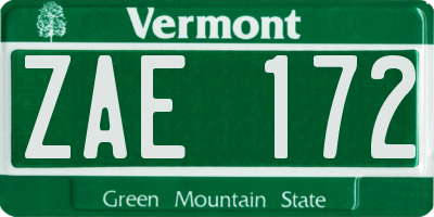 VT license plate ZAE172