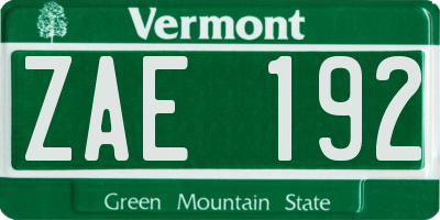 VT license plate ZAE192