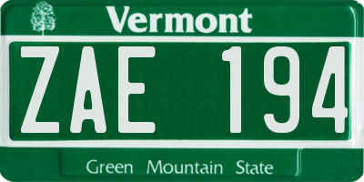 VT license plate ZAE194