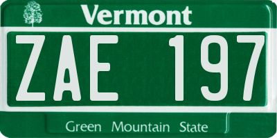 VT license plate ZAE197