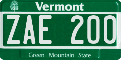 VT license plate ZAE200