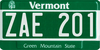 VT license plate ZAE201