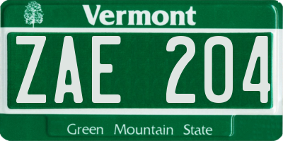 VT license plate ZAE204