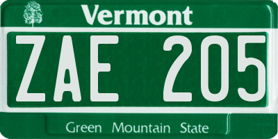 VT license plate ZAE205