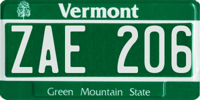 VT license plate ZAE206