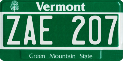 VT license plate ZAE207