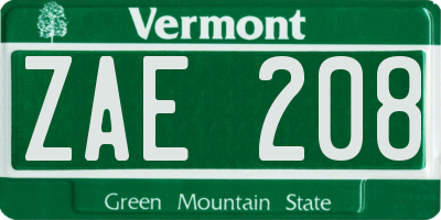 VT license plate ZAE208