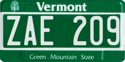 VT license plate ZAE209