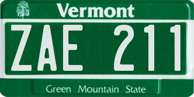 VT license plate ZAE211