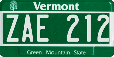 VT license plate ZAE212