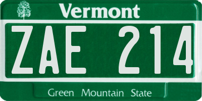 VT license plate ZAE214