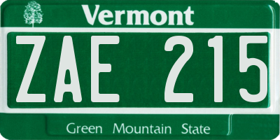 VT license plate ZAE215