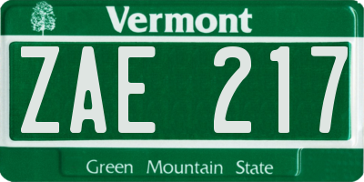 VT license plate ZAE217