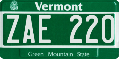 VT license plate ZAE220