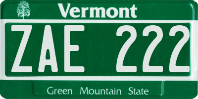 VT license plate ZAE222