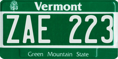 VT license plate ZAE223