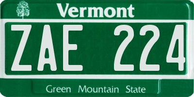 VT license plate ZAE224