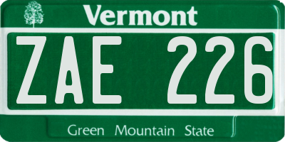 VT license plate ZAE226
