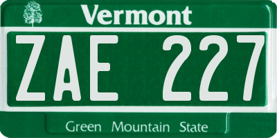 VT license plate ZAE227