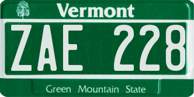 VT license plate ZAE228