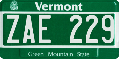 VT license plate ZAE229