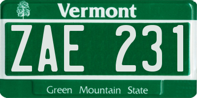 VT license plate ZAE231